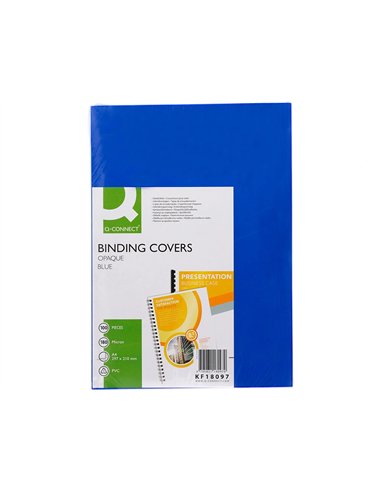 Plat couverture q-connect pvc 180 microns a4 relieurs spirales peignes anneaux coloris bleu boîte 100 unités.