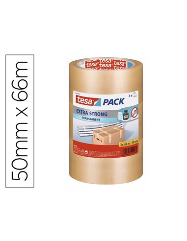 Ruban adhesif tesa pvc silencieux epaisseur 52 microns jusqu'a 25kg 50mmx66m coloris transparent lot 3 rouleaux.