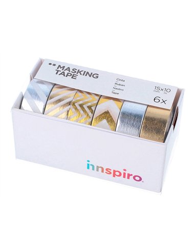 Set de 6 rubans masking tape washi foil serie metal.