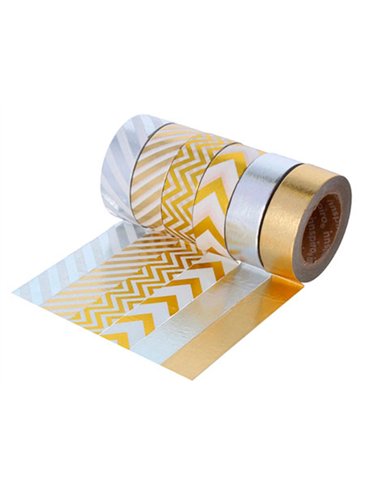 Set de 6 rubans masking tape washi foil serie metal.