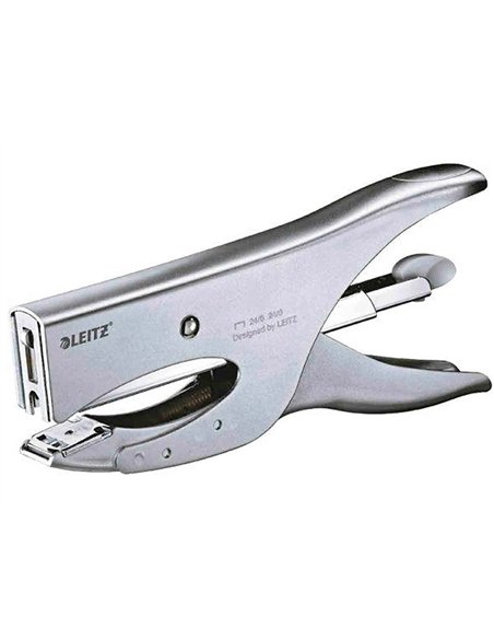 Pince à agrafer leitz 5549 métal ergonomique 60x28x190mm 40f agrafes 24/8 coloris argent.