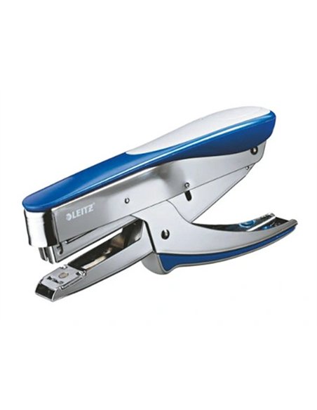 Pince à agrafer leitz 5548 77x36x184mm 30f agrafes n°24/6 et 26/6 coloris métal/bleu foncé.