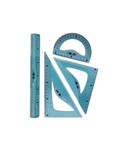 Set traçage liderpapel ecouse 100% plastique pet recycle equerre 20 cm 18 cm regle 30 cm et demi-cercle 10 cm.