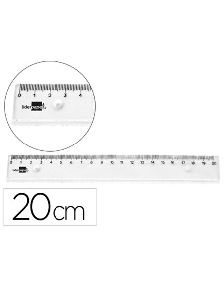 Regle liderpapel plastique incassable transparent 20 cm.