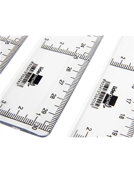Règle liderpapel graduation verticale horizontale 40cm bord biseauté gamme cristal transparente économique.