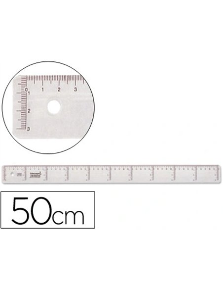 Règle liderpapel graduation verticale horizontale 50cm bord biseauté gamme cristal transparente économique.