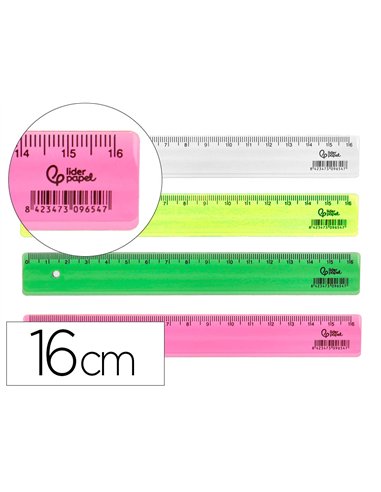Regle liderpapel plastique 16 cm coloris assortis pot 100 unites.