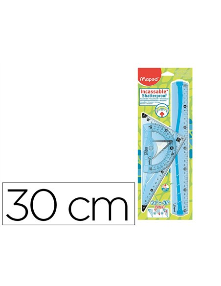 Set tracage maped flex kit 3 instruments incassable regle 30cm equerre 60º/21cm rapporteur 180º/12cm assortis aleatoire.