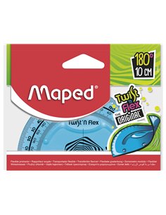 Rapporteur maped twist'n'flex 180 degrés 10cm gradué souple incassable ludique 3 coloris assortis bleu vert rose.