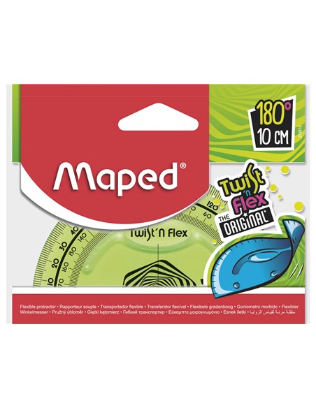 Rapporteur maped twist'n'flex 180 degrés 10cm gradué souple incassable ludique 3 coloris assortis bleu vert rose.