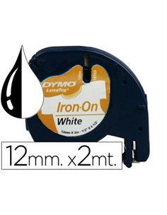 Ruban textile dymo letratag 12mmx2m 32g coloris impression noir/blanc.