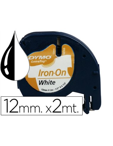 Ruban textile dymo letratag 12mmx2m 32g coloris impression noir/blanc.