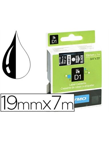 Ruban titreuse dymo standard d1 2000/5500 19mmx7m coloris impression blanc/noir.
