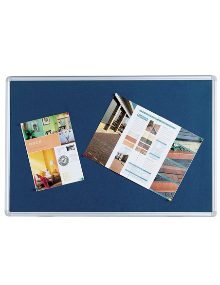 Tableau q-connect affichage mural cadre aluminium feutrine fond bleu accessoires fixation inclus 120x90x3cm.