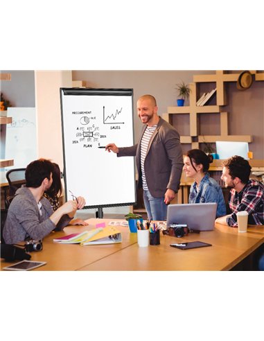 Chevalet conférence q-connect tableau magnétique 70x100cm cadre aluminium pince bloc papier auget porte-marqueurs roues.