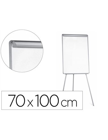 Chevalet conférence q-connect tableau laminé 70x100cm cadre plastique pince bloc papier auget porte-marqueurs.