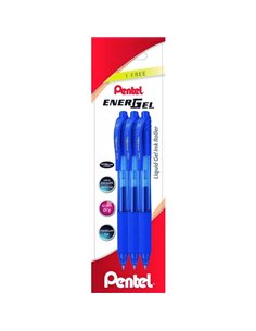 Stylos à bille rétractables Pentel EnerGel X, lot de 3 – Pointe de 0,7 mm, trait de 0,35 mm, rechargeables, grip, 50 % de matéri