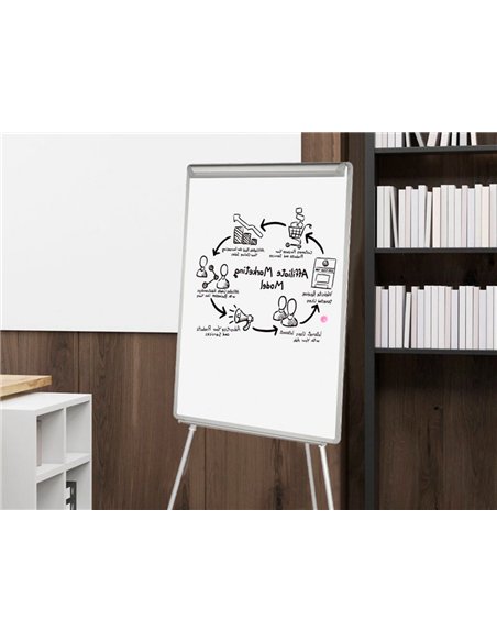 Chevalet conférence q-connect tableau laminé 70x100cm cadre plastique pince bloc papier auget porte-marqueurs.