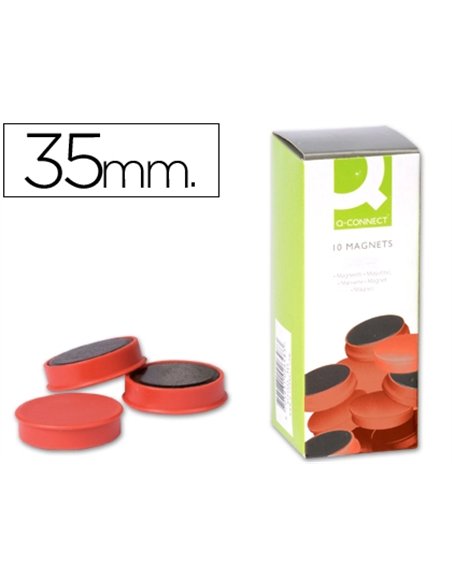 Aimant q-connect diamètre 35mm affichage signalisation toutes surfaces métalliques coloris rouge boîte 10 unités.