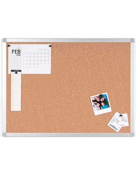 Tableau liège q-connect mural cadre aluminium argenté mat coins plastiques fixation mur épaisseur 5mm 200x100cm.