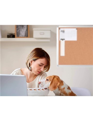 Tableau liège q-connect mural cadre aluminium argenté mat coins plastiques fixation mur épaisseur 5mm 200x100cm.