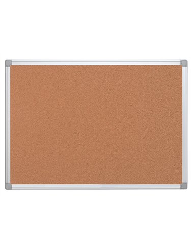 Tableau liège q-connect mural cadre aluminium argenté mat coins plastiques fixation mur épaisseur 5mm 150x100cm.