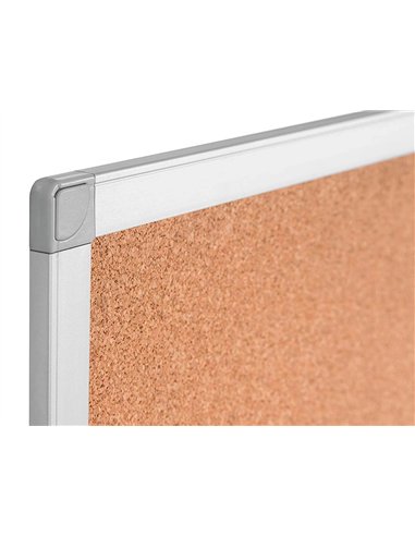 Tableau liège q-connect mural cadre aluminium argenté mat coins plastiques fixation mur épaisseur 5mm 150x100cm.