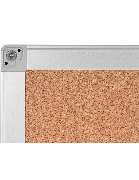 Tableau liège q-connect mural cadre aluminium argenté mat coins plastiques fixation mur épaisseur 5mm 150x100cm.