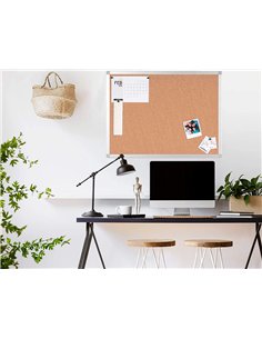Tableau liège q-connect mural cadre aluminium résistance humidité accessoires fixation mur 1mm épaisseur 90x60cm.