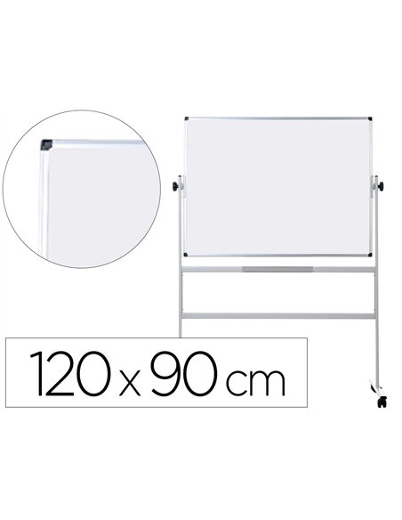 Tableau blanc q-connect à roulettes mélaminé double face pivotant cadre aluminium surface laquée ample auget 120x90cm.