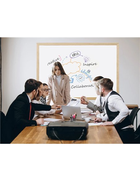 Tableau q-connect mélaminé cadre bois lisse lavable stabilité marqueurs spéciaux accessoires fixation mur 120x90cm.