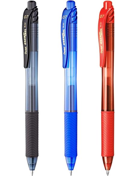 Stylos à bille rétractables Pentel EnerGel X, lot de 3 – Pointe de 0,7 mm, trait de 0,35 mm, rechargeables, grip, 50 % de matéri