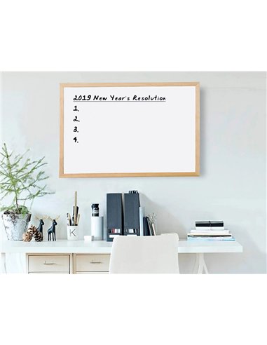 Tableau q-connect mélaminé cadre bois lisse lavable stabilité marqueurs spéciaux accessoires fixation mur 60x40cm.