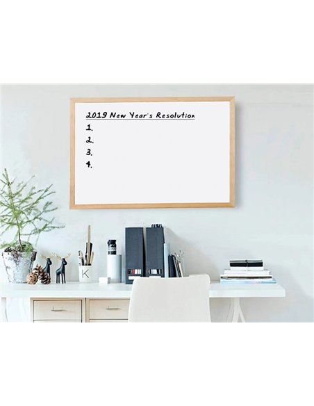 Tableau q-connect mélaminé cadre bois lisse lavable stabilité marqueurs spéciaux accessoires fixation mur 60x40cm.