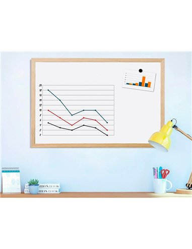 Tableau q-connect mélaminé cadre bois lisse lavable stabilité marqueurs spéciaux accessoires fixation mur 60x40cm.