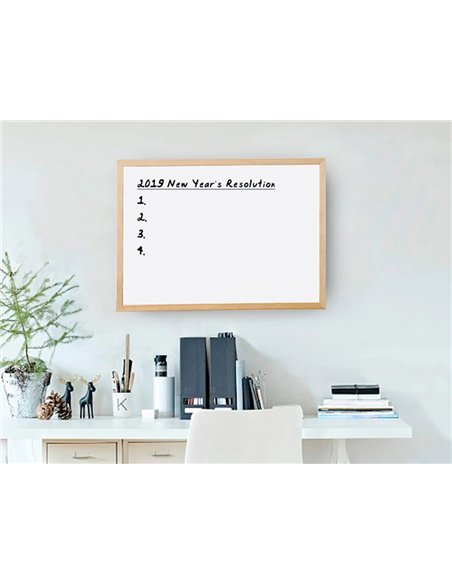 Tableau q-connect mélaminé cadre bois lisse lavable stabilité marqueurs spéciaux accessoires fixation mur 40x30cm.