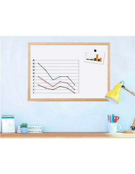 Tableau q-connect mélaminé cadre bois lisse lavable stabilité marqueurs spéciaux accessoires fixation mur 40x30cm.