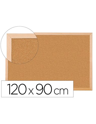 Tableau liège q-connect mural cadre bois pin naturel 2 faces inclus 5 épingles mémo fixation mur épaisseur 1mm 120x90cm.
