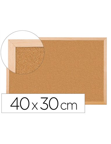 Tableau liège q-connect mural cadre bois pin naturel 2 faces inclus 5 épingles mémo fixation mur épaisseur 1mm 40x30cm.