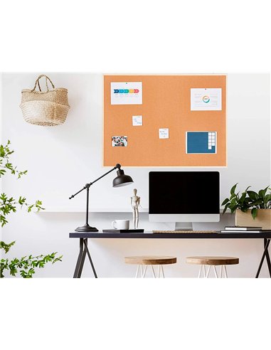 Tableau liège q-connect mural cadre bois pin naturel 2 faces inclus 5 épingles mémo fixation mur épaisseur 1mm 40x30cm.