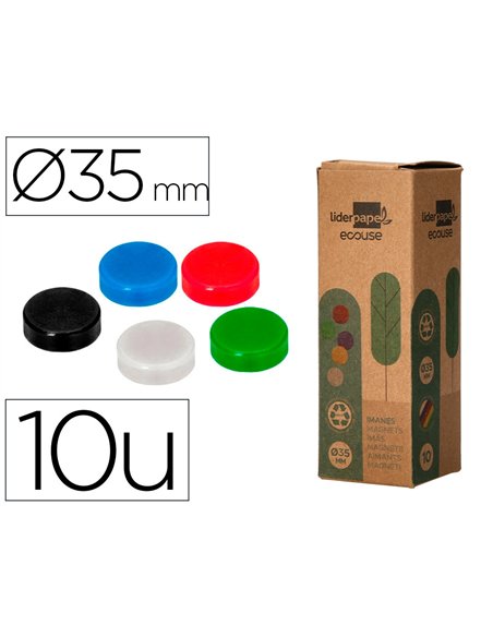 Aimant liderpapel ecouse pp 35mm pour tableaux magnetiques coloris assortis boite 10 unites.