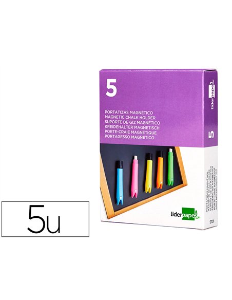 Porte-craie liderpapel en plastique magnetique pack de 5 coloris assortis.