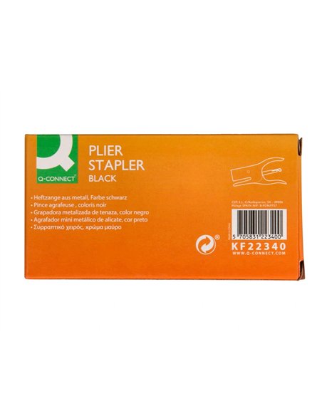Pince agrafeuse q-connect métal agrafes n.10 résistance capacité agrafage 12f coloris noir.