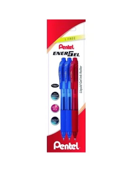 Pentel EnerGel X Lot de 3 stylos à bille rétractables à encre gel - Pointe 0,7 mm - Trait 0,35 mm - Rechargeables - Grip - 50 % 