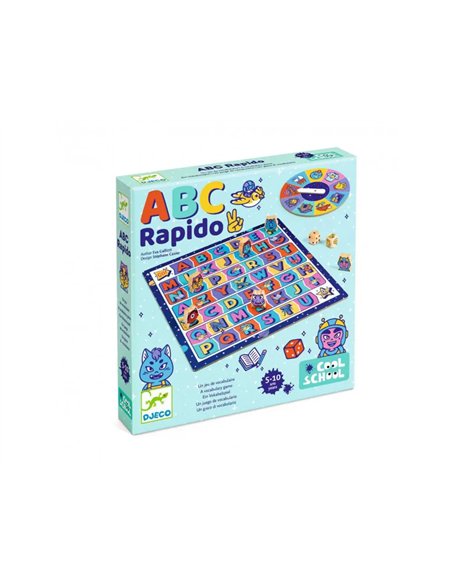 Francais djeco abc rapido jeu de vocalbulaire 1 roue 1 plateau 6 pions 2 a 6 joueurs.