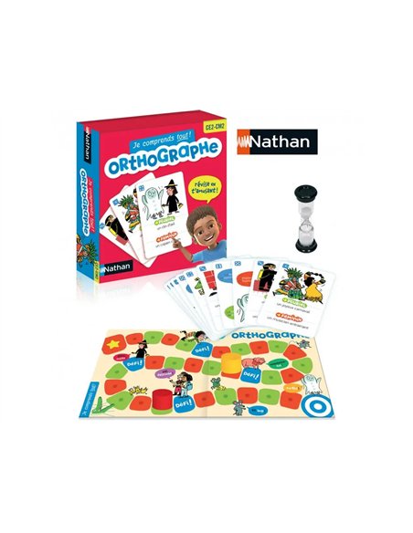 Francais nathan je comprends tout orthographe du ce2 au cm2 80 cartes 1 plateau 2 pions 2 a 4 joueurs.