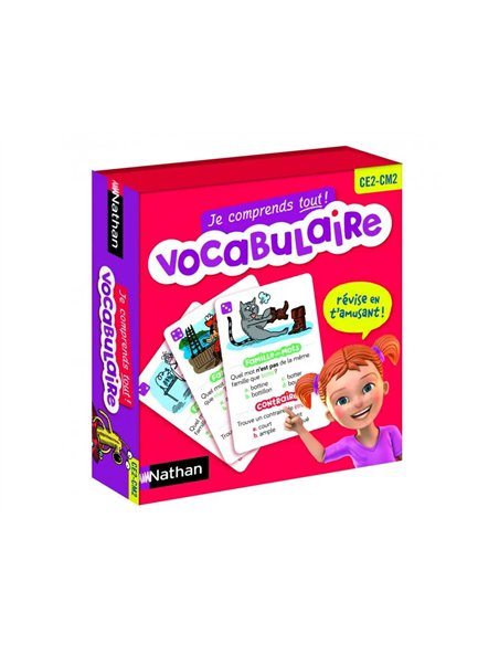 Francais nathan je comprends tout vocabulaire du ce2 au cm2 80 cartes 1 plateau 2 pions 2 a 4 joueurs.