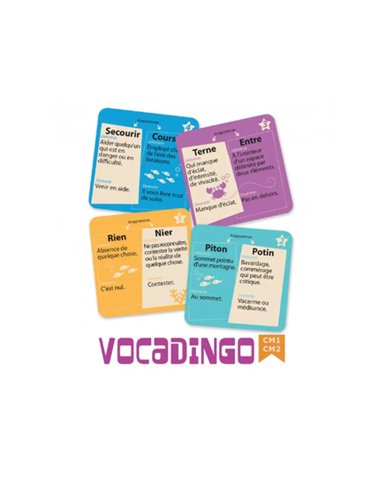 Apprendre a lire et a ecrire cocktail games vocadingo cm1 au cm2 enrichir vocabulaire 50 cartes 4 niveaux.