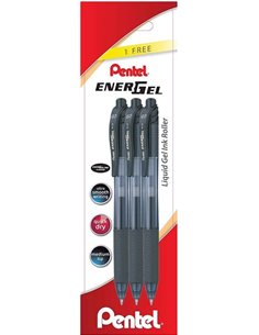 Stylos à bille rétractables Pentel EnerGel X, lot de 3 – Pointe de 0,7 mm, trait de 0,35 mm, rechargeables, grip, 50 % de matéri