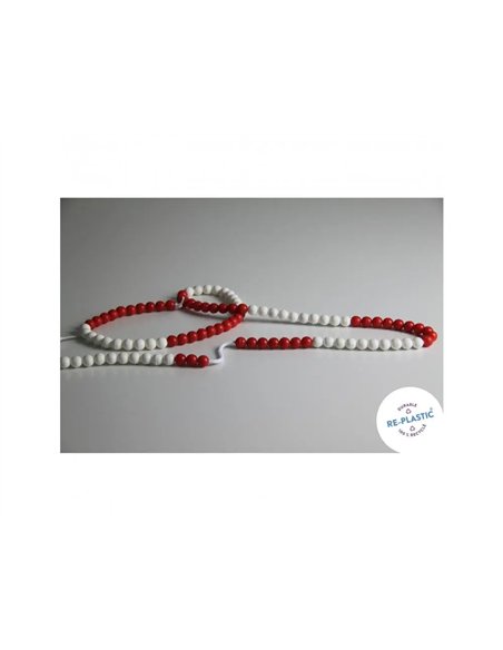 Chainette de calcul de 0 a 100 2 coleurs 100 boules plastique rouges et blanches.